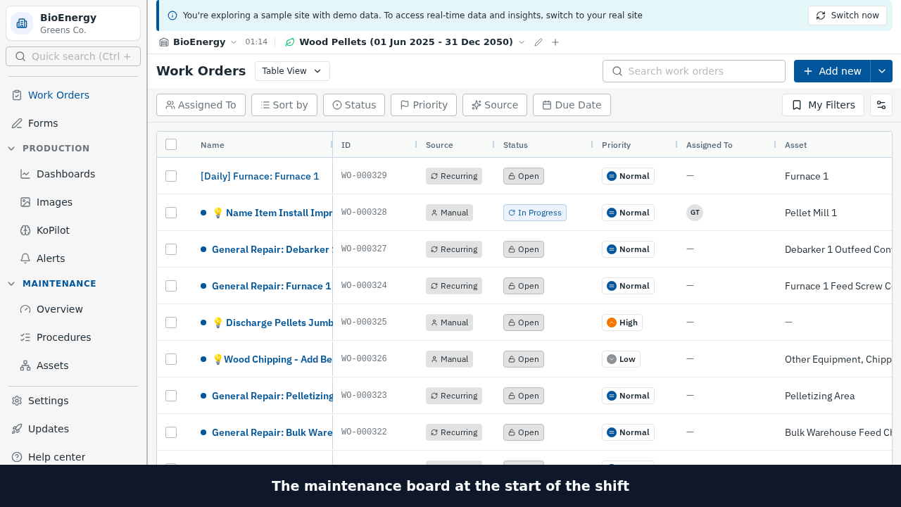 A fault reported on shift being typed in and arriving on the work-order board, step by captioned step.